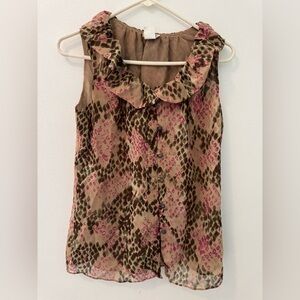 CDW Creative Design Works Ruffled Sleeveless Button-Down Pattern Blouse Size M